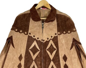 ジャケット・アウター vintage hand paint leather poncho Upcycled Frida Handmade Vintage Leather Poncho” Hand Painted