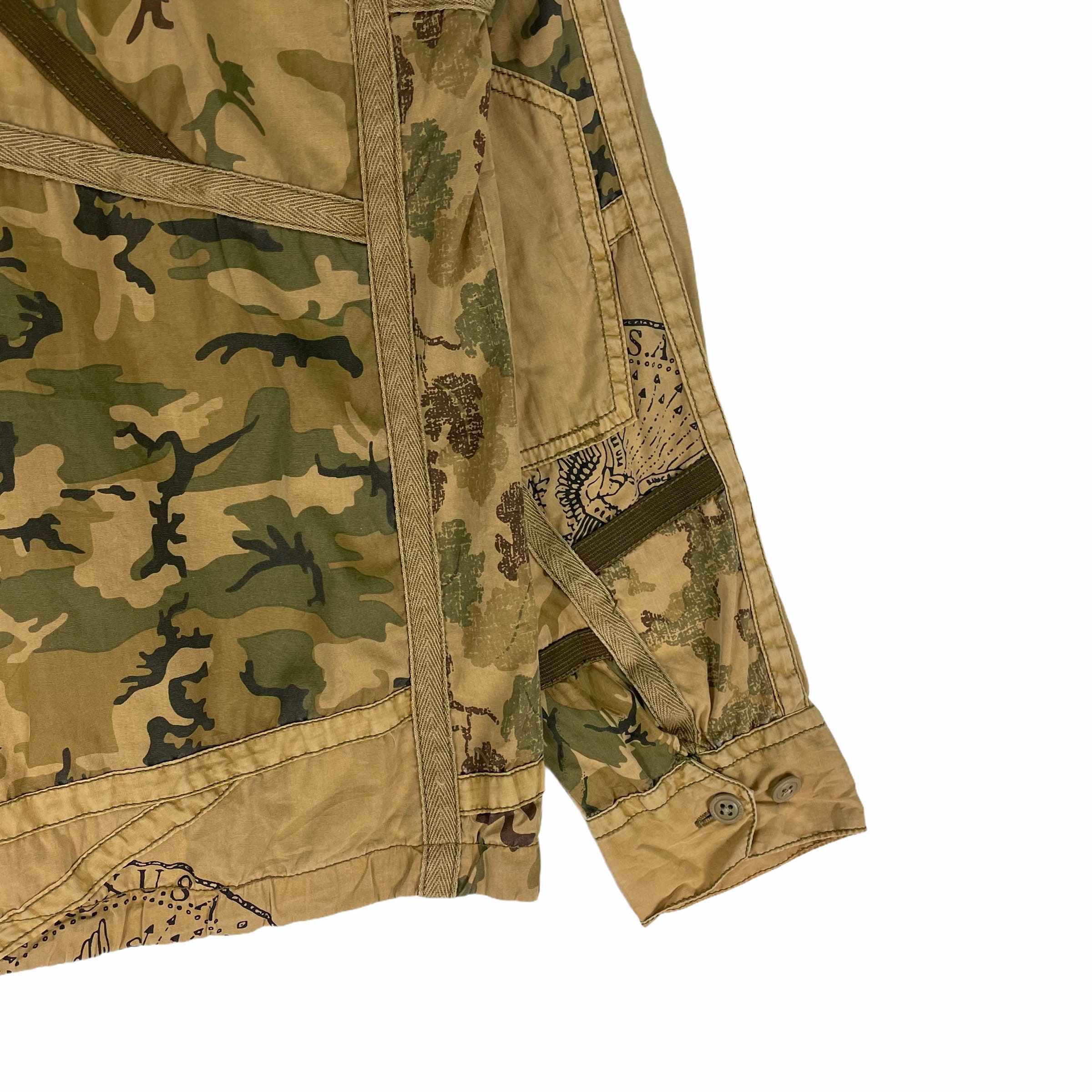 AVIREX Shirt Zipper Camo Patch Us Army Long Sleeve Brown