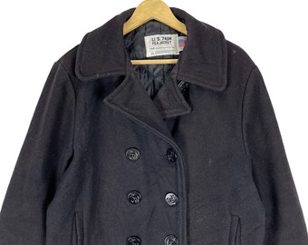 Vintage 90s SCHOTT USN 740 Military Peacoat Jacket Black Colour