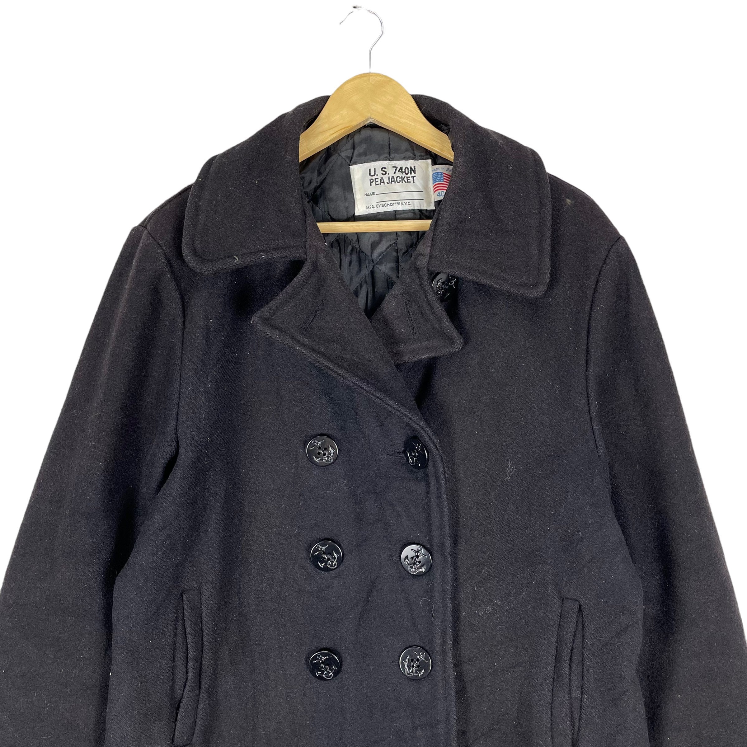 Vintage 90s SCHOTT USN 740 Military Peacoat Jacket Black Colour