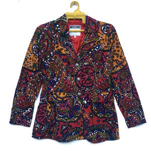 Chaqueta vaquera MOSCHINO Blazer con estampado floral Abrigo Moschino Diseño artístico colorido Fabricado en Italia
