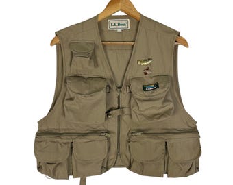 Vintage 90s LL Bean Tactical Vest: Brown Cotton Utility Pocket Vest, Size Small
