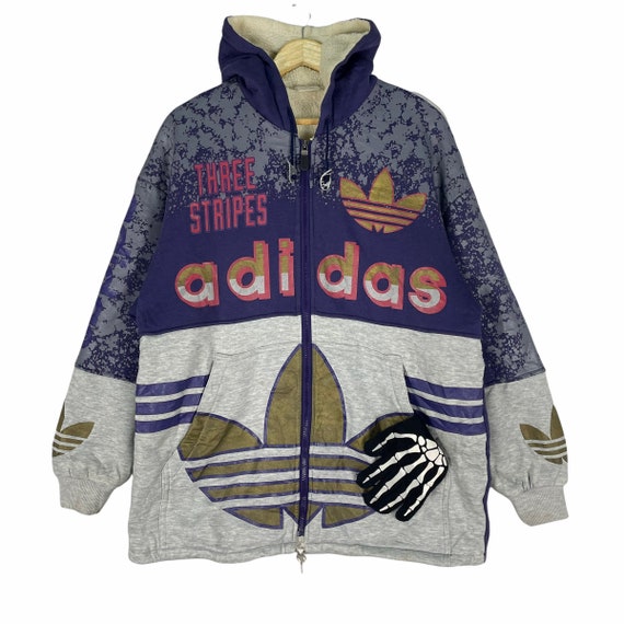 Adidas Sherpa Hoodie Jacket Down Zipper Big Logo - Etsy Israel