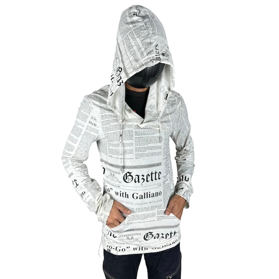 Vintage 00s John Galliano Gazette Hoodie Newspaper 2000s White