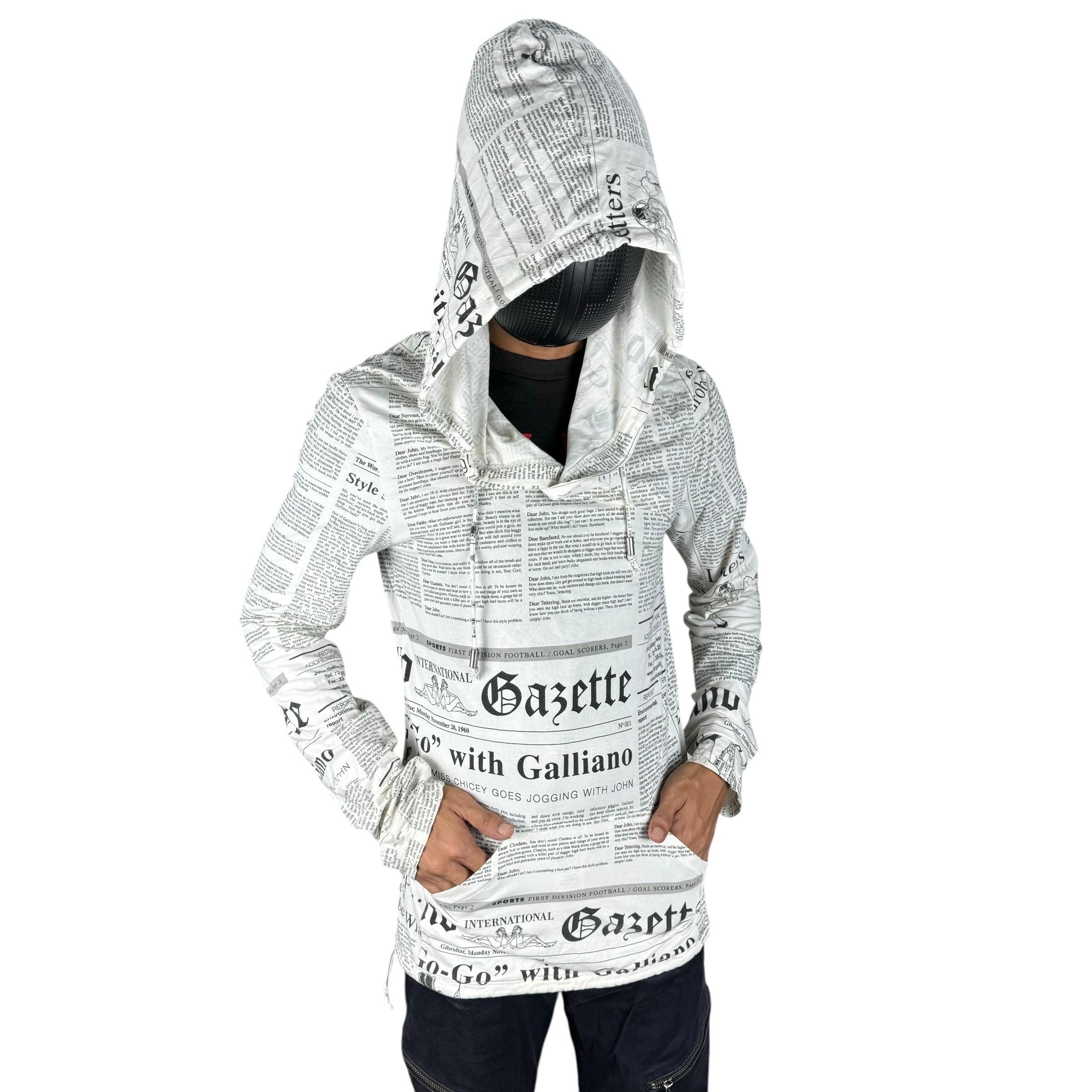 Vintage 00s John Galliano Gazette Hoodie Newspaper 2000s White