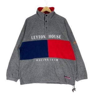 Vintage 90s Leyton House Fleece Half Snap Button Racing Team F1 Gp Circuit Sweatshirt Grey Colour Sweater Size Large