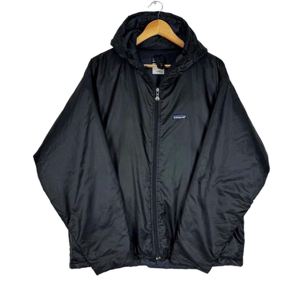 Vintage 90s PATAGONIA Light Puffer Zipper Hoodie Jacket Black 