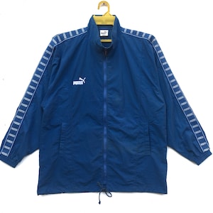 Vintage 90s PUMA Windbreaker Jacket: Blue Side Tape, Size Large