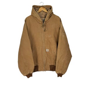 Vintage 90s Carhartt Chore Duck Canvas Hoodie Jacket Workwear Brown Colour Streetwear Size 4XLarge