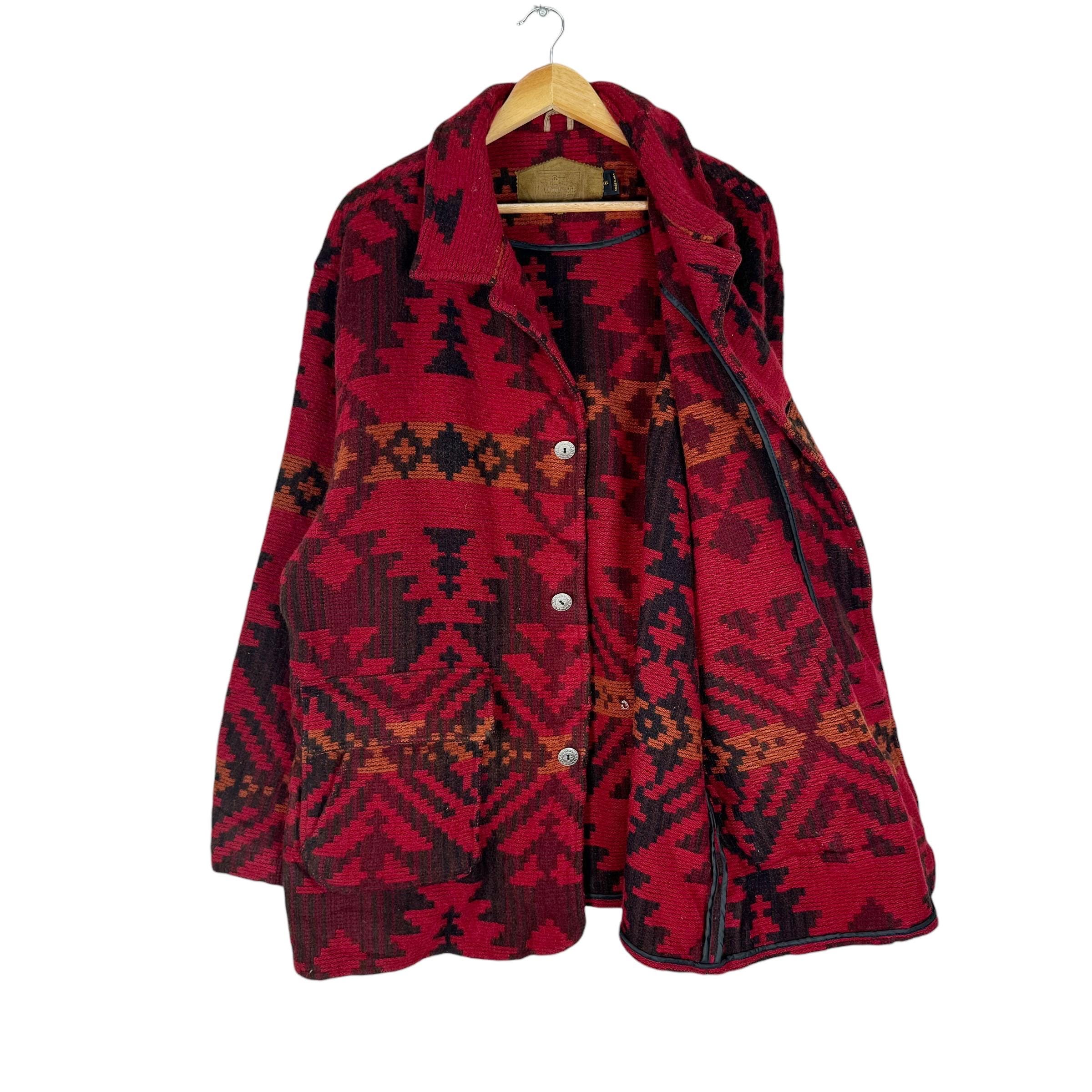 Vintage 90s Woolrich Aztec Wool Zipper Jacket Native Navajo