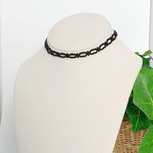 Black Seed Bead Choker Necklace, Beaded Choker, Jewelry Gift, 4" Extender Chain, Sizes 12" 13" 14" 15" 16", Sterling Available