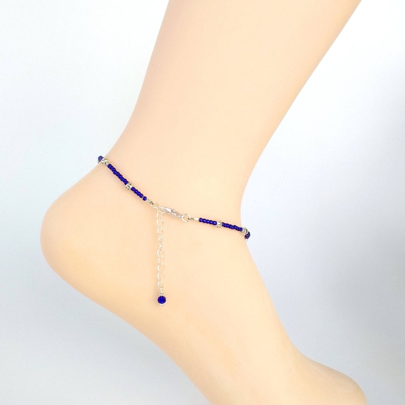 Cobalt Blue Seed Bead Anklet Royal Blue Beaded Ankle Bracelet Etsy