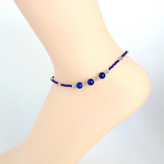 Cobalt Blue Seed Bead Anklet Royal Blue Beaded Ankle Bracelet | Etsy