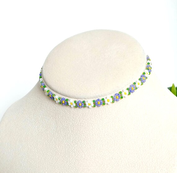 CHILD/'S STRETCH NECKLACE /& BRACELET SET new LILAC PURPLE FABRIC DAISY CHOKER