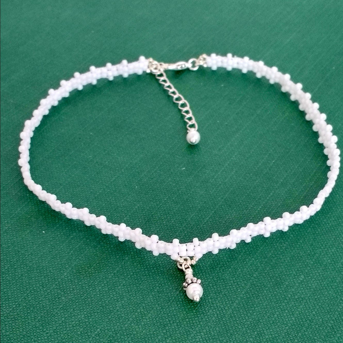 White Seed Bead Choker Necklace White Beaded Choker 90s Etsy