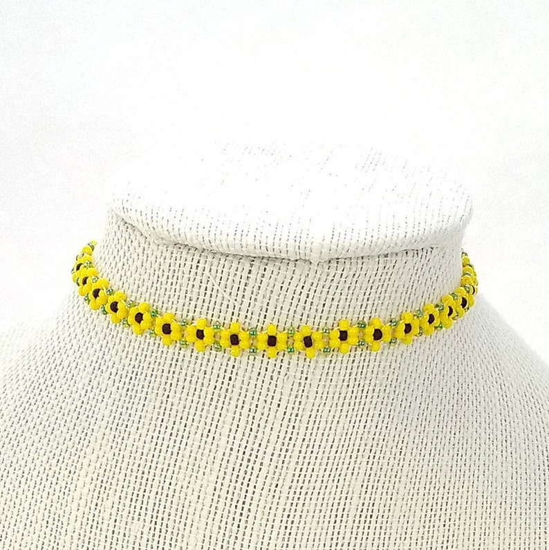 Sunflower Choker Beaded Flower Choker Necklace Floral Etsy