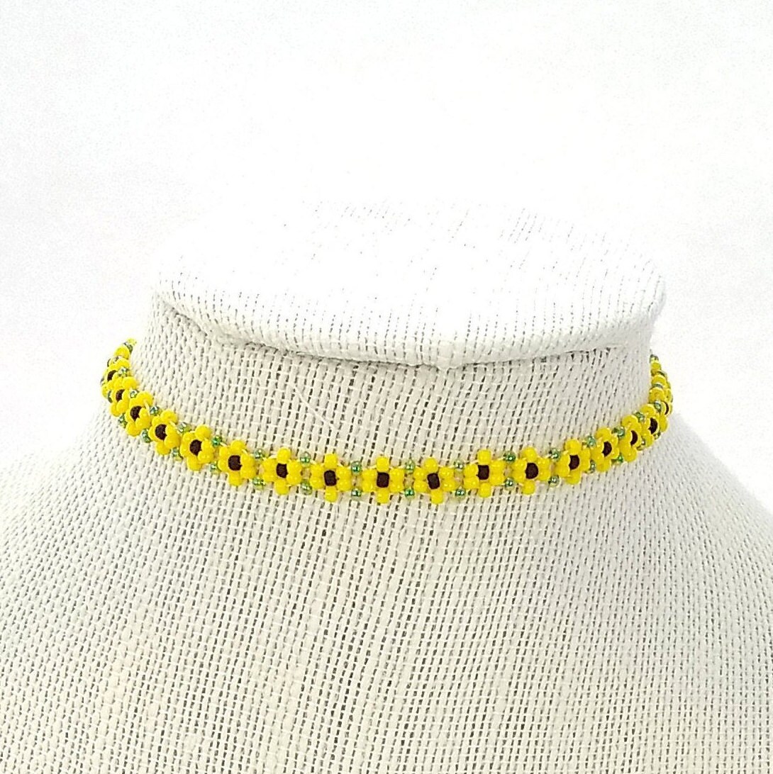 Sunflower Choker Beaded Flower Choker 