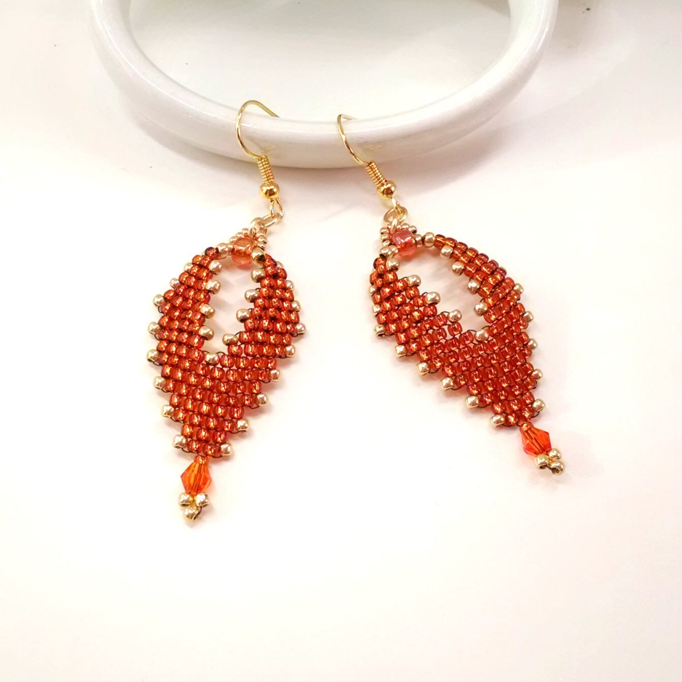 Orange Beaded Earrings Seed Bead Earrings Handmade Russian Etsy