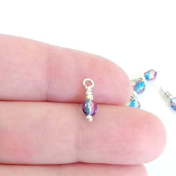 Tiny Aqua Fuchsia Charms, Sets of 10 to 50 pcs, 4x11mm with jump rings, Silver Plated, Gold Plated or Sterling Silver