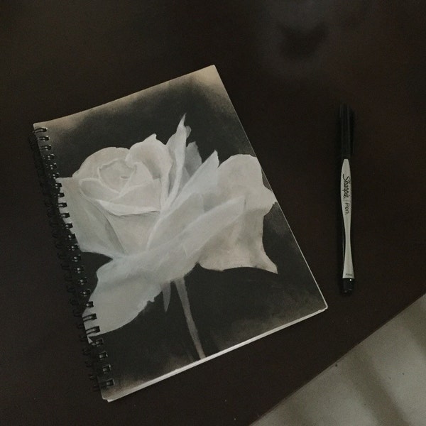 Chalk & Charcoal White Rose Spiral Notebook