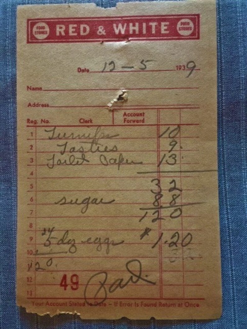 Vintage Grocery Receipts from 1939