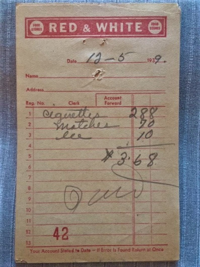 Vintage Grocery Receipts from 1939
