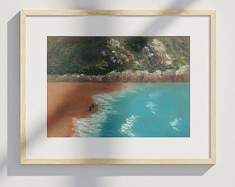 Cornwall Inspired Oil Pastel Wall Artwork, Landscape Art for Bedroom, Office, Living Room