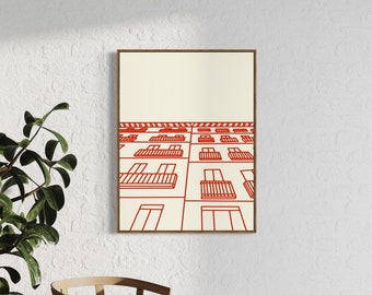 Spanish Apartment Line Art Print, Madrid Architecture (Digital Download)