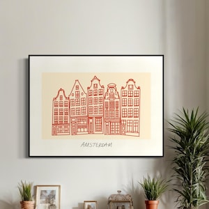 Amsterdam Cityscape Print: Architectural Line Drawing, Travel Art (Digital Download