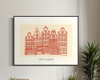 Amsterdam Cityscape Print: Architectural Line Drawing, Travel Art (Digital Download