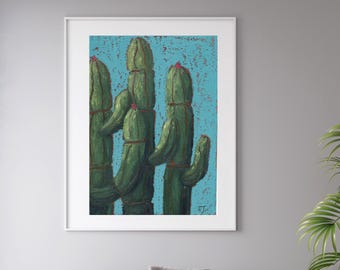 Cactus Oil Pastel Art Print, Desert Home Decor (Digital Download)