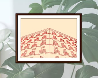 Madrid Architecture Print, Minimalist Line Art, Travel Gift (Digital Download)