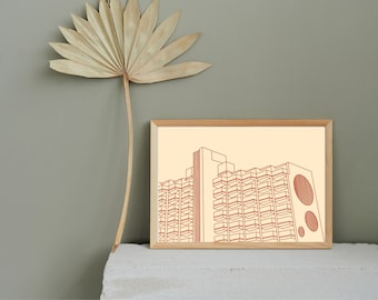 Spanish Coastal Architecture Print, Modern Building Line Art (Digital Download)
