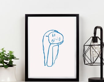 Pensive Line Art Print, Modern Home Decor (Digital Download)