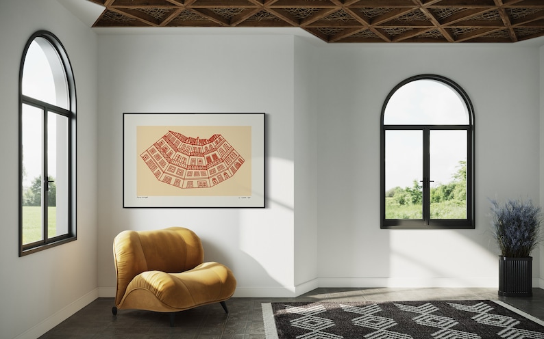 Minimalist digital drawing showcasing classic Portuguese buildings. Clean lines and simple shapes evoke the charm of traditional architecture in Portugal. Immerse yourself in Porto's dreamscape of culture and architecture.