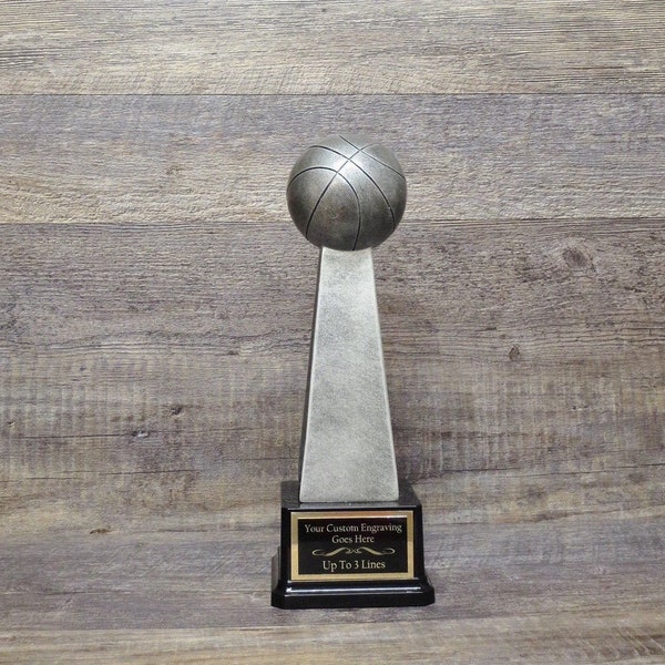 Basketball Trophy Award FBBL FBL Madness Trophy 12" Antique Silver Trophy Fantasy Basketball League Bracket Champion Team Personalized