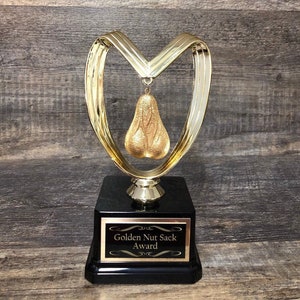 Golden Nut Sack Funny Golf Balls Loser Trophy Award Testicle Funny Trophy You Suck Balls Last Place Over Par Adult Humour Gag Gift image 2