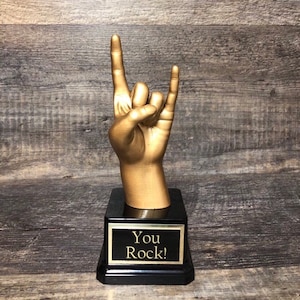 YOU ROCK! © Rock Star Award Rock On Hand Trophy Funny Trophy Achievement Award Top Score Appreciation Award