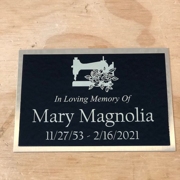 Custom Engraved Name Plate Cremation Urn SEWING MACHINE Memorial Urn Tag Plaque In Loving Memory of Black/Gold Back Engraved Urn Name Plate