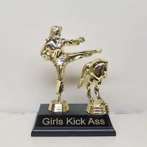 Girls Kick Ass Funny Trophy Karate Trophy Jack Ass Horses Rear Funny Award Gag Gift Inspirational Girl Power Mother&#39;s Day Mom Daughter Gift