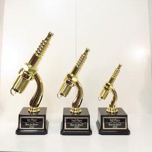 Car Show Trophies Set of 3 Spark Plug Trophy Racing Trophy 12&quot; 10&quot; and 8&quot; Plastic Gold Spark Plug Award Winner Best In Show Custom Engraved