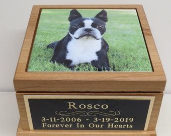 Pet Urn Dog Urn Pet Memorial Keepsake Cremation Urn Custom Photo Personalized Tile & Tag Cat Urn Red Alder Wood Urn Small Dog UpTo 25lbs