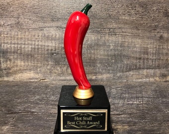 Trophée Chili Cook Off Champion du concours de chili, prix Hot Stuff, gravure personnalisée, piment rouge piment le plus fort