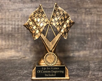 Car Show Trophy 7&quot; Checkered Flag Racing Trophy Race Flag Trophy Best Time Finish Line Winner Best In Show Classic Car Mechanic&#39;s Trophy