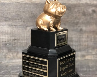 Fantasy Football League Trophy Pig Skin Trophy Award Perpetual FFL Trophy 10.5" Champion / Loser Trophy Football League Sports Award Winner