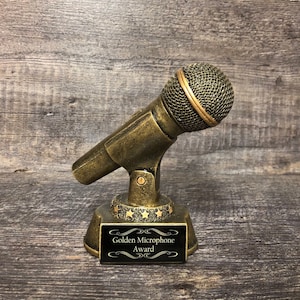 GOLDEN MICROPHONE Trophy Karaoke Best Singer Award Funny Trophy Singing Competition Music Golden Mic Announcer You Rock Emcee Recognition