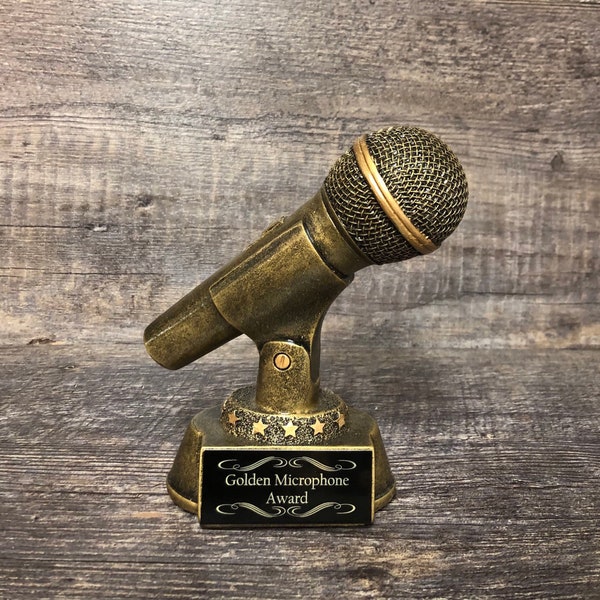 GOLDEN MICROPHONE Trophy Karaoke Best Singer Award Funny Trophy Singing Competition Music Golden Mic Announcer You Rock Emcee Recognition