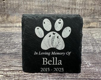 Pedra Memorial para Animais de Estimação Pedra de Memória para Animais de Estimação Impressão de Pata Perda de Cachorro Perda de Gato Presente Pedra de Lembrança Placa Memorial de Ardósia Marcador de Túmulo Personalizado Gravado