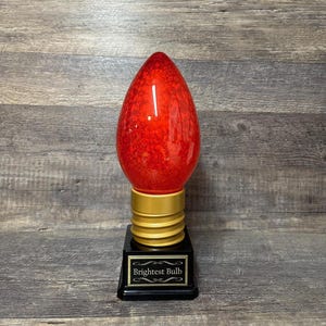 Brightest Bulb Trophy Bright Idea Corporate Award Best Decorated House Christmas Lights Trophy Neighborhood Christmas RED Bulb Trophy
