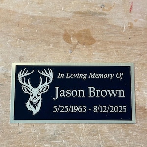 Custom Engraved Name Plate Cremation Urn DEER HUNTING Memorial Urn Tag Plaque In Loving Memory of Black/Gold Back Engraved Urn Name Plate